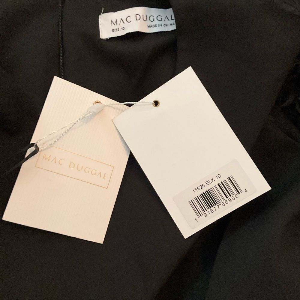 MAC DUGGAL 11626 Black Sleeveless Faux Wrap Dress with Feather Detail - Picture 12 of 12